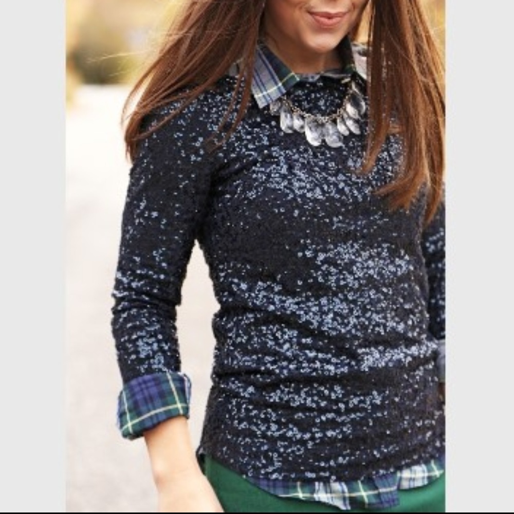 J. Crew navy sequin blouse